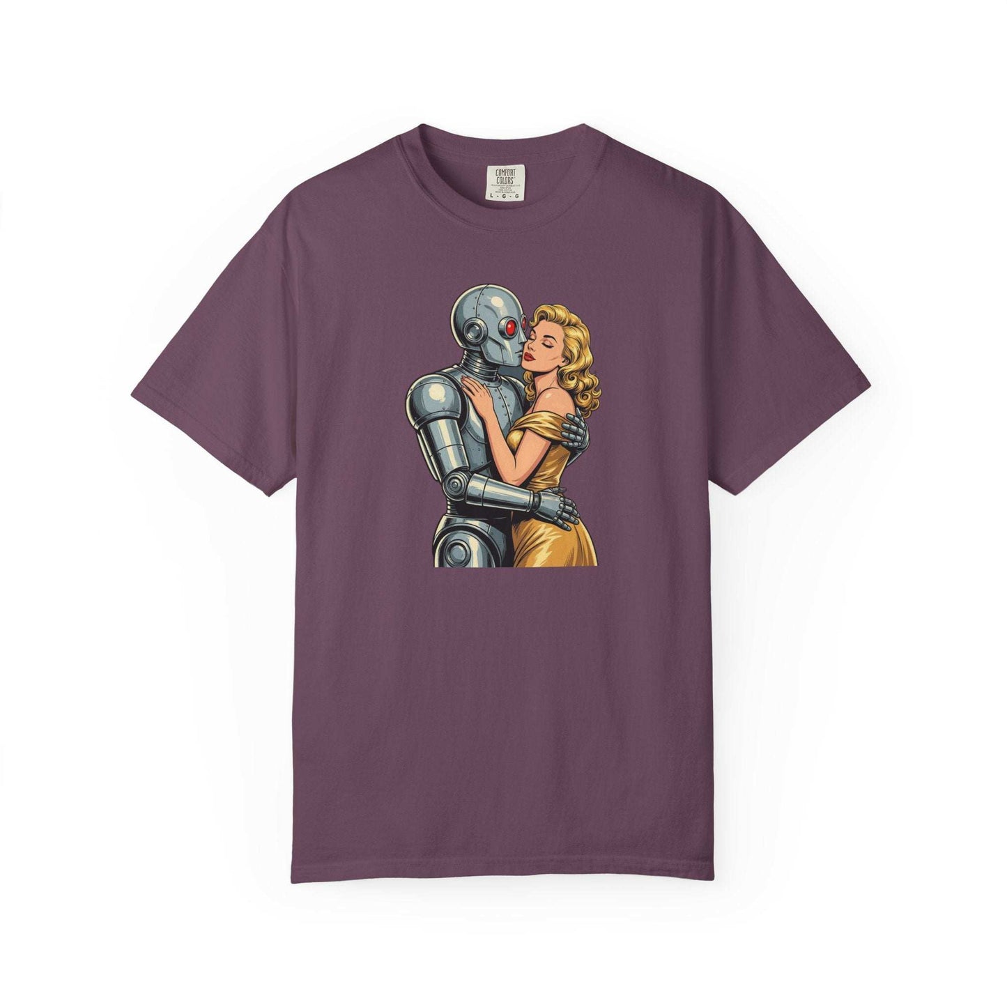 Chrome Romance Robot Kissing Woman T-Shir