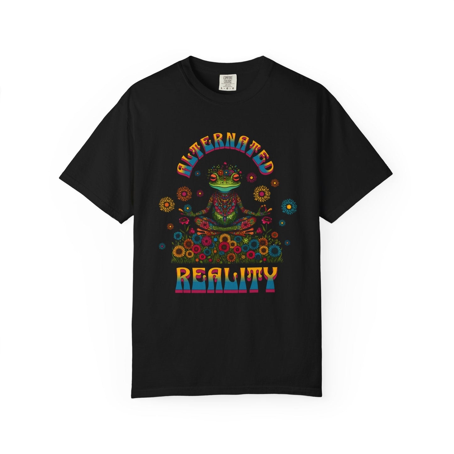 Meditative frog 2 psychedelic t-shirt with trippy frog design