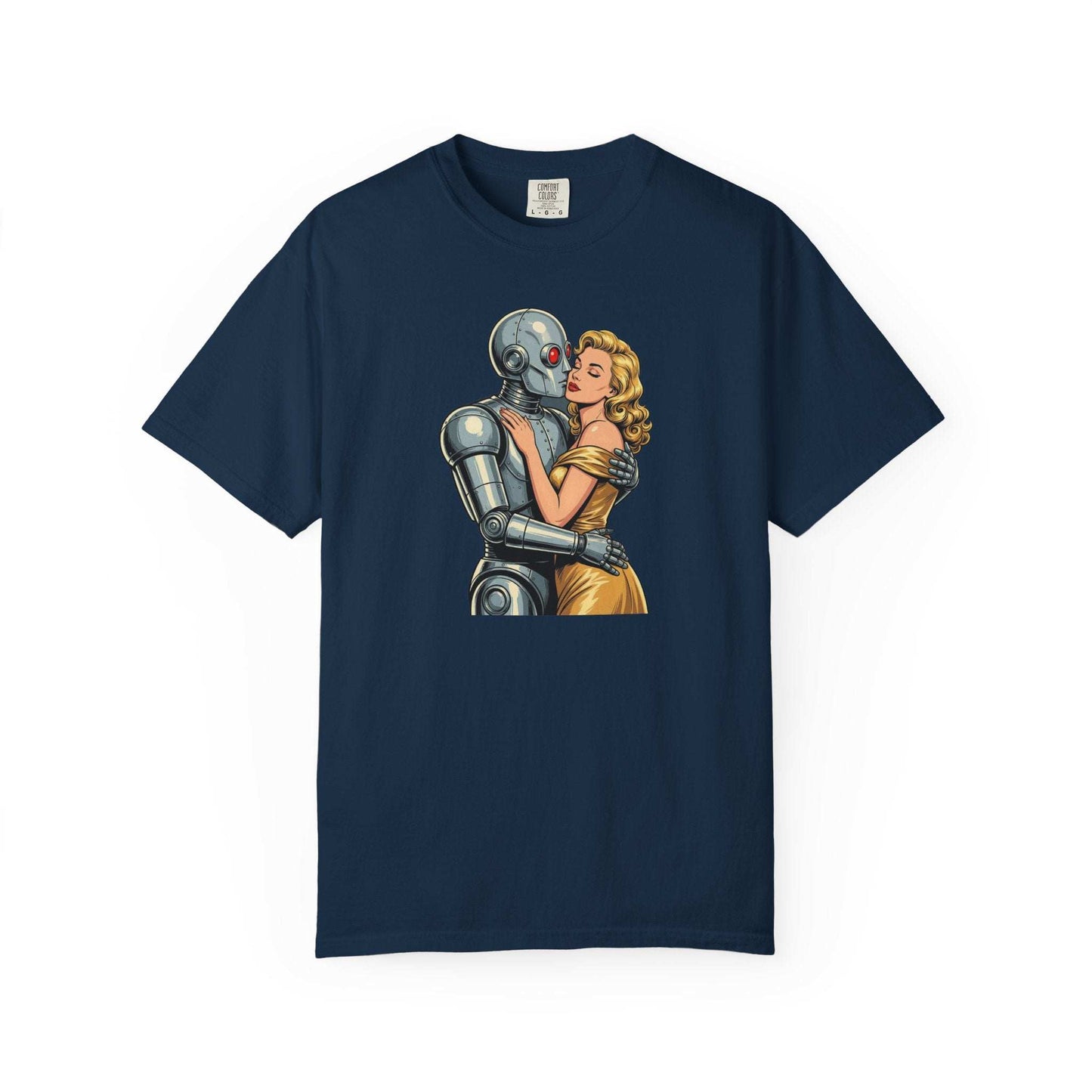 Chrome Romance Robot Kissing Woman T-Shir