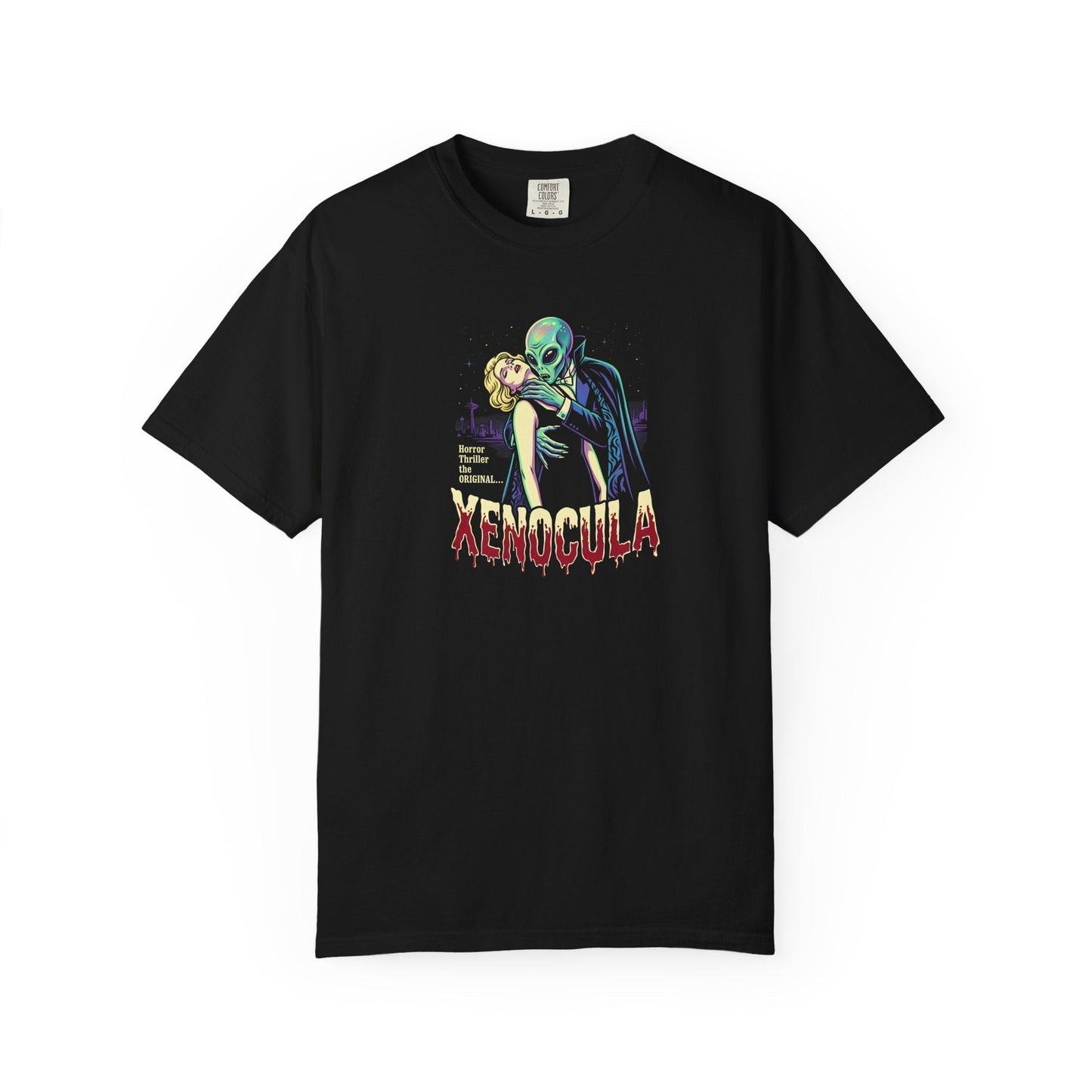 Xenocula alien graphic tee with futuristic extraterrestrial design and vibrant print