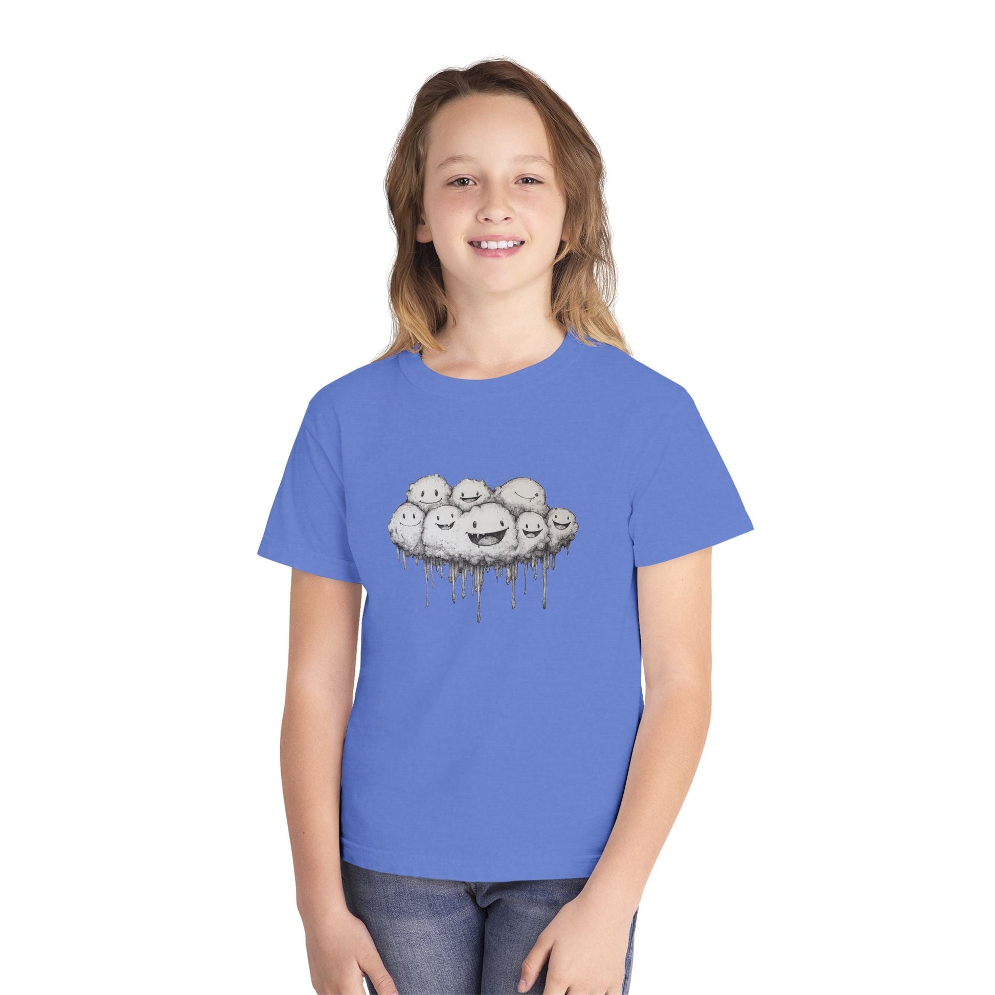 Cartoon cloud youth tee - Adorable maroon t-shirt for kids