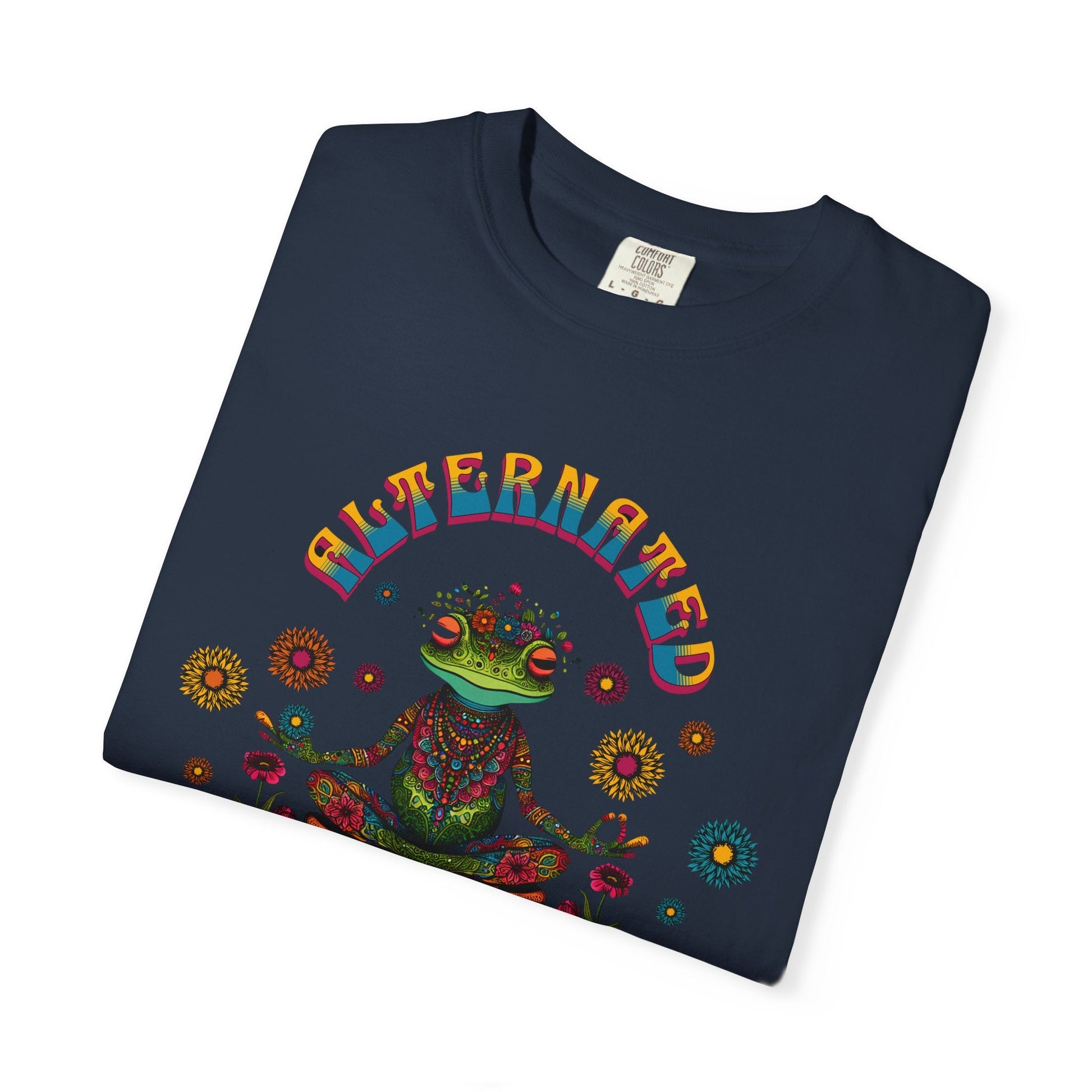 Meditative frog 2 psychedelic t-shirt with trippy frog design