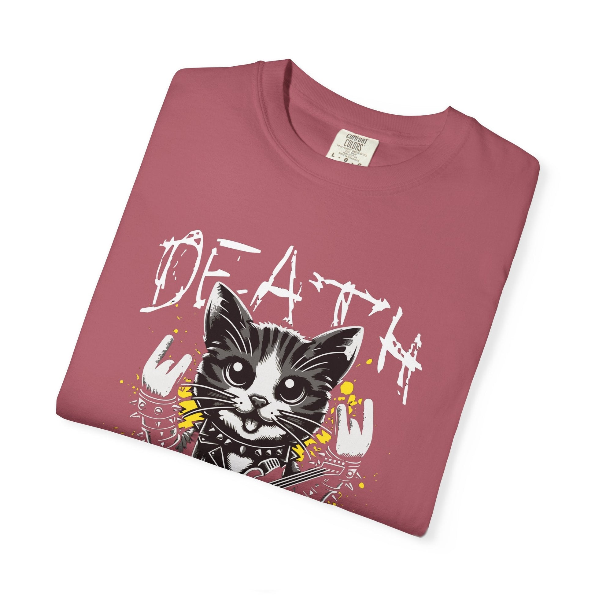 Cat metal t-shirt featuring rock & roll graphic design
